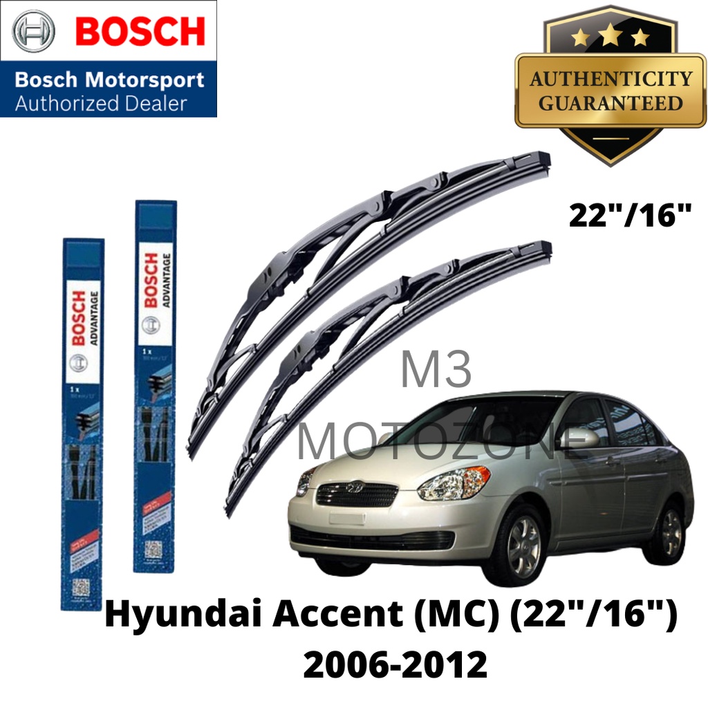 Bosch Advantage Wiper Blade Set For Hyundai Accent (MC) 20062012 (22