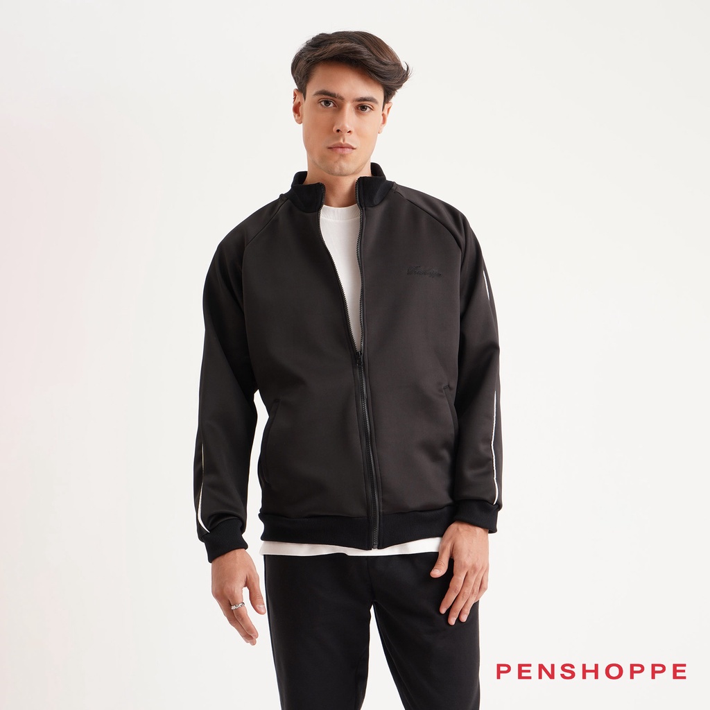 Penshoppe Track Jacket With Side Taping For Men (Black) | Shopee ...