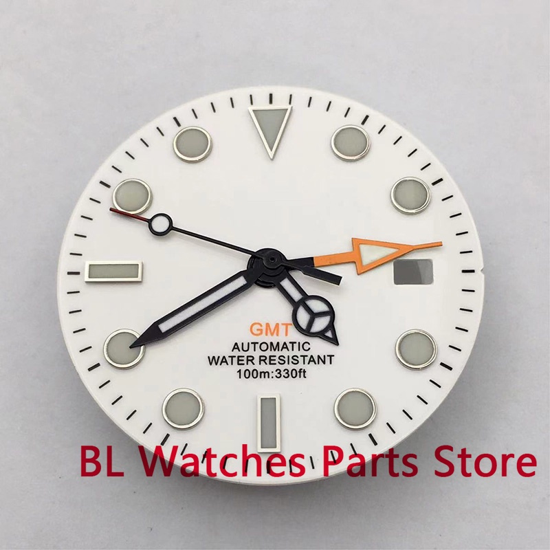 BL Watch Parts 29mm White Dial Fit GMT NH34 NH34A Movement Silver Edge
