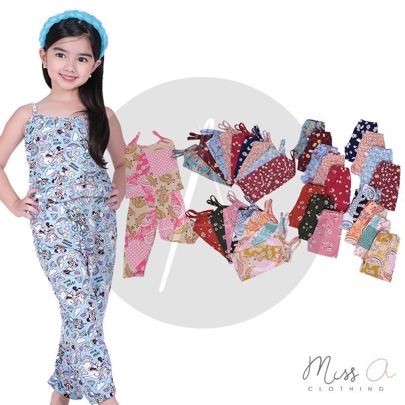 MISSAPH FASHION KIDS DANIE Cute Daily Baby Girl Spag Jogger Terno Pajama Sleepwear Pambahay Set 1101