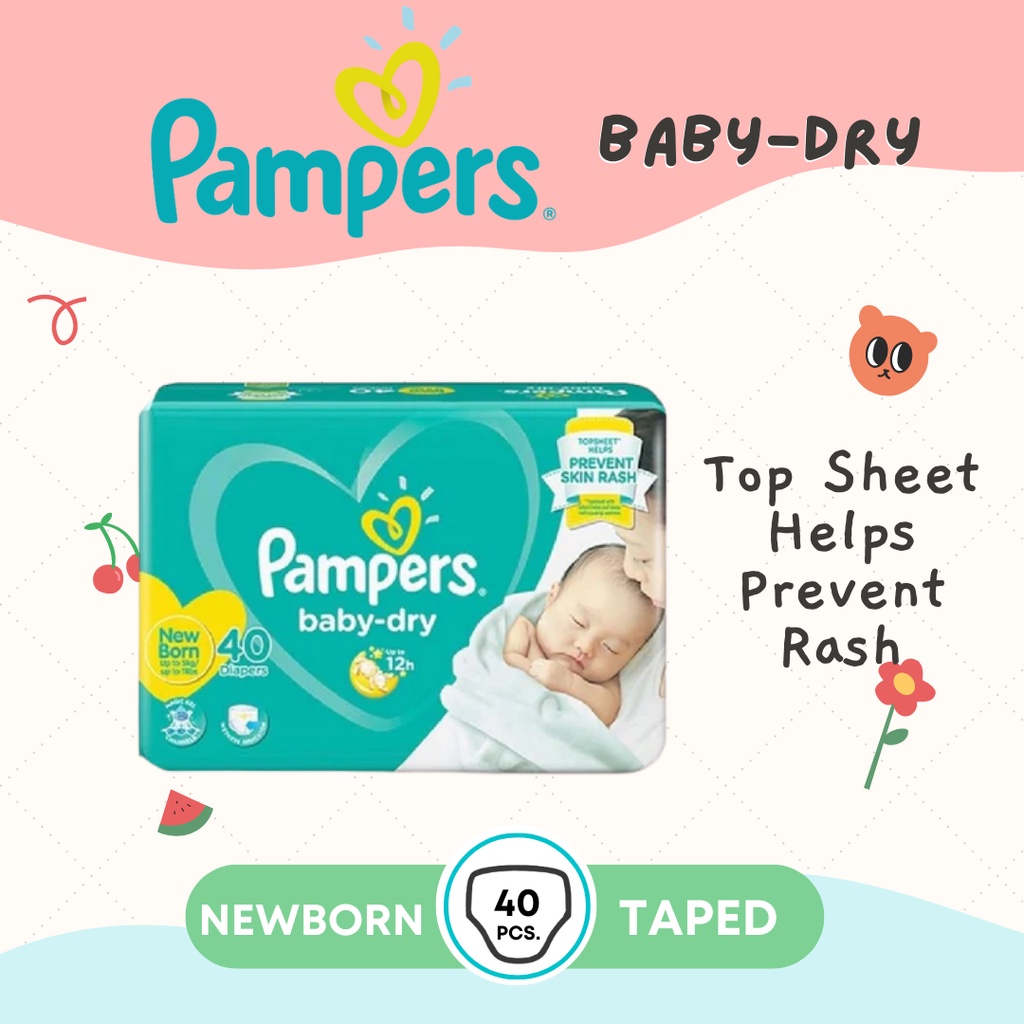 Pampers Baby Dry Newborn 40s NB Taped Disposable Diaper Infant Unisex
