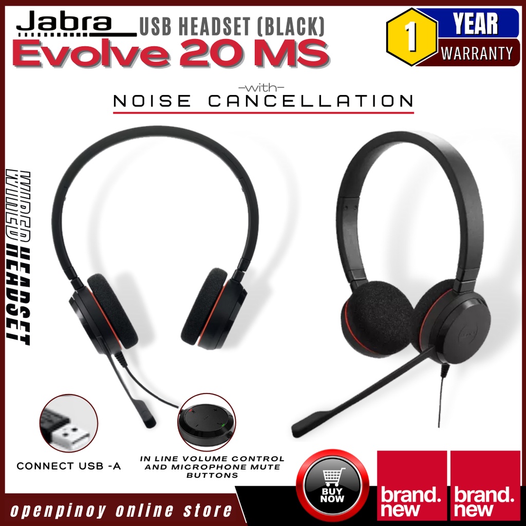 Jabra Evolve 20 Ms Stereo Usb Headset Black With Noise Cancellation Shopee Philippines 5924