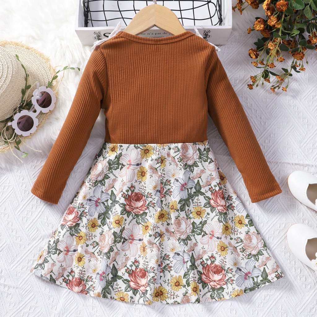 1-6years Old Fashion Kids Dress for Girls Long Sleeve Lace Flower A Line Dress Casual Wear Princess Birthday Outfit Children Clothes