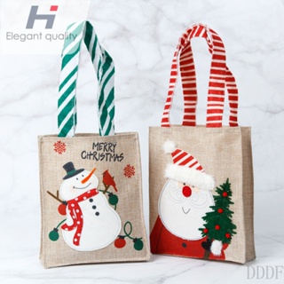 [Ready Stock Fast Shipping] Tote Bag Linen Cartoon Old Man Snowman New Christmas Gift Candy Apple