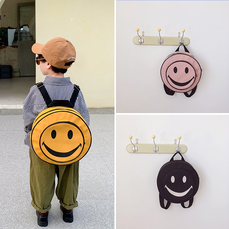 ¤◐Children s backpack cute smiling boy and girl backpack wild casual children s travel bag kinderga