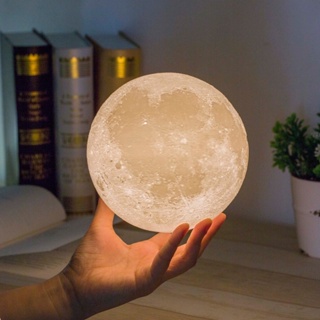✲☀USB Rechargeable 3D Printing Moon Lunar LED Night Light Lamp with Wooden Stand