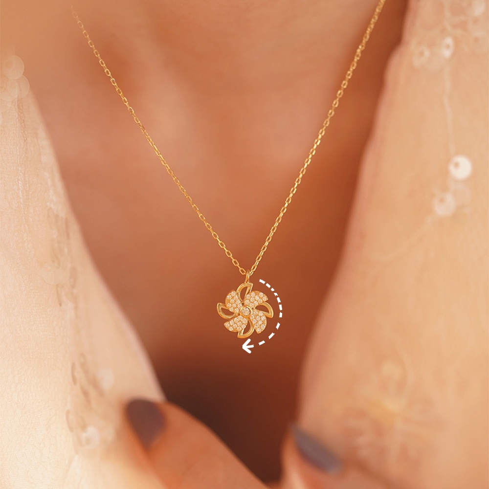 MISSFAIRY 14K Gold Plated Spin Windmill Fidget Anxiety Necklace for