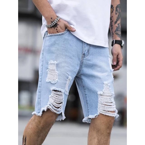 Mens Ripped Knee Length Denim Shorts | Shopee Philippines