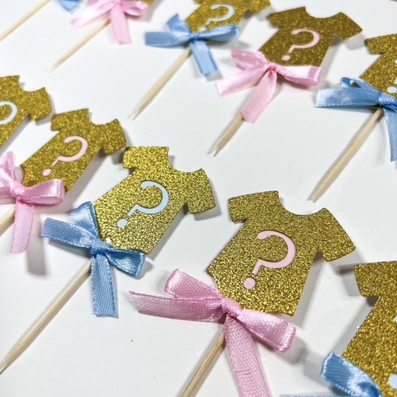 12 Pcs Gender Reveal Cupcake Topper Baby Shower Onesie Glitter Cake