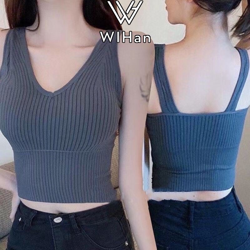 Wihan Korean Style Rib Knit Sando Crop Top Smocked Back Padded Outwear On The Go Brallete 8643