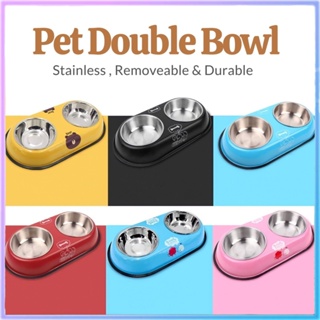 Double Bowl Stainless Steel Printed Double Anti Skid Bowl Dog Cat Feeder Plate Food Drinking Bowl
