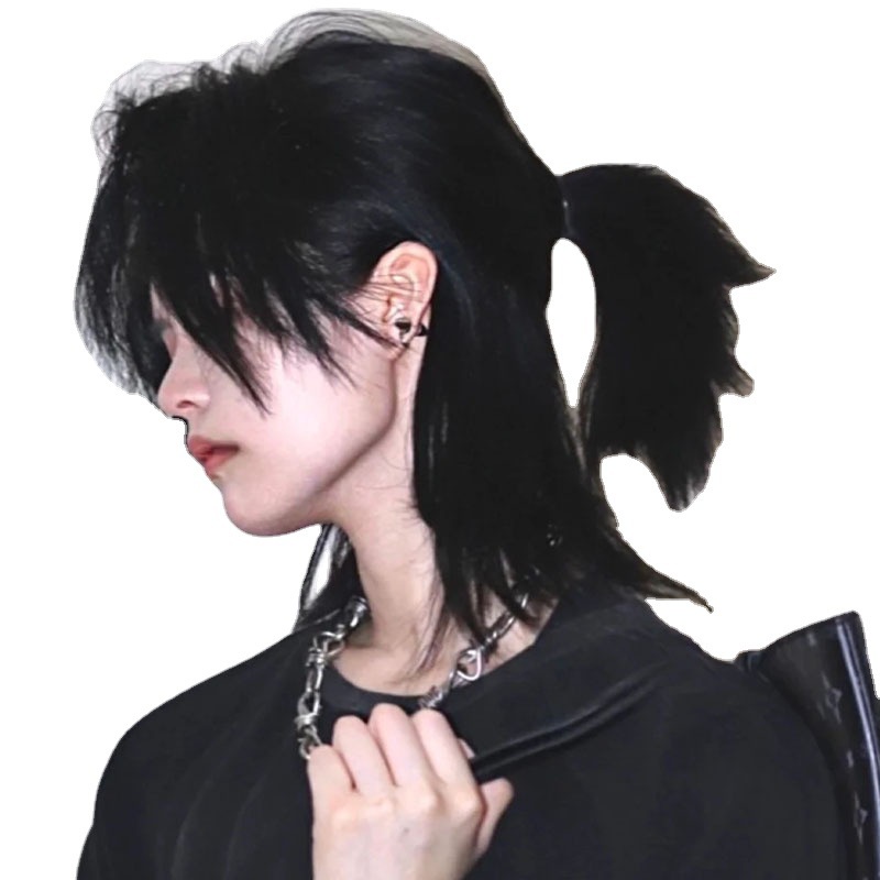 Wolf Tail Samurai Hairstyle Japanese Unisex Mullet Head Fluffy Natural ...