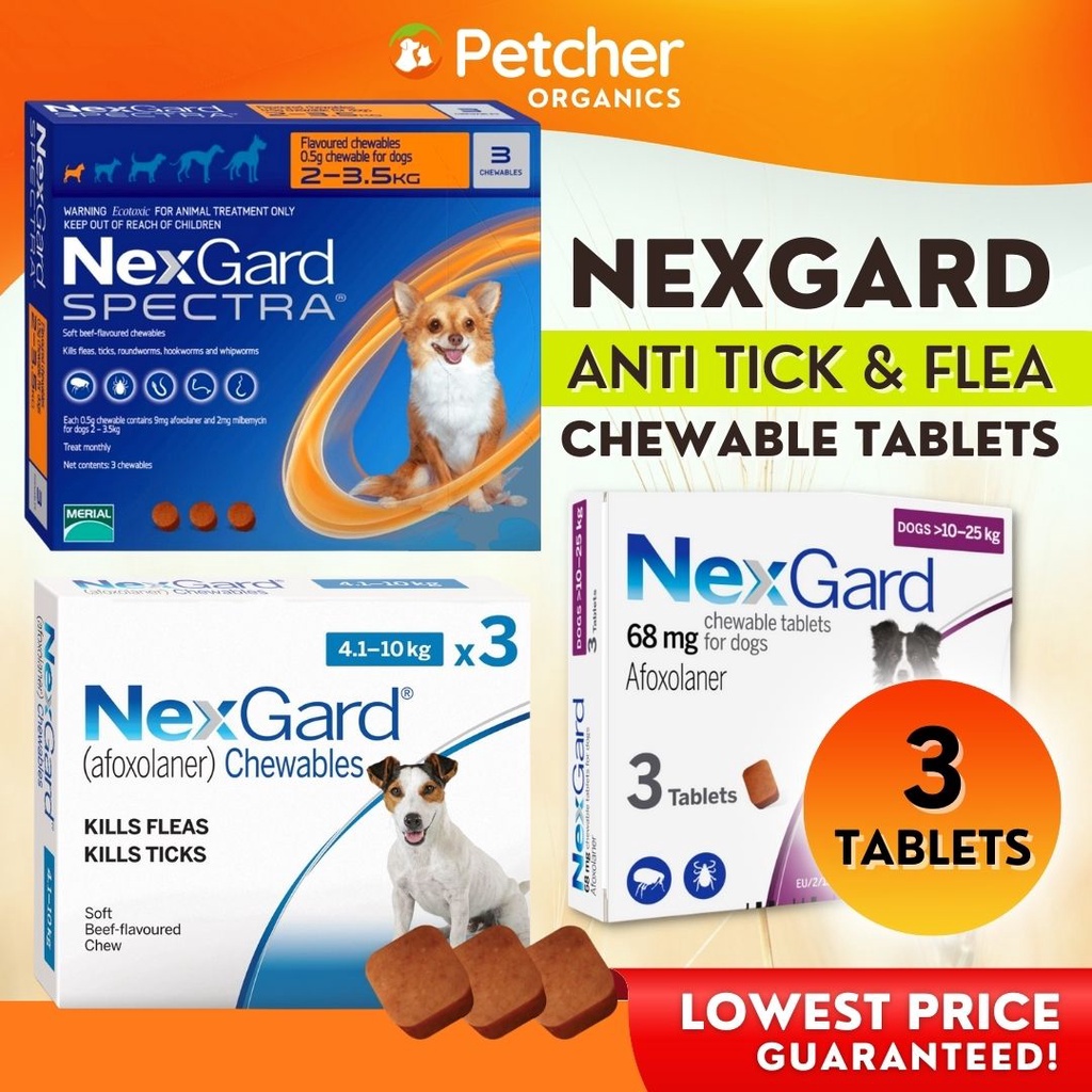 Nexgard and Nexgard Spectra 3pcs Chewable Tablets Anti Ticks and Fleas