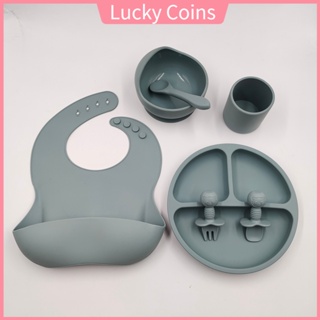 Premium Silicone Suction Plate, Spoon and Bib Feeding Set Spoon Fork Bowl Feeding Baby Tray