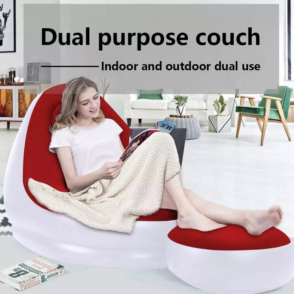 Lazy Sofa Inflatable Folding Recliner Outdoor Sofa Bed With Pedal Comfortable Flocking Single 0468