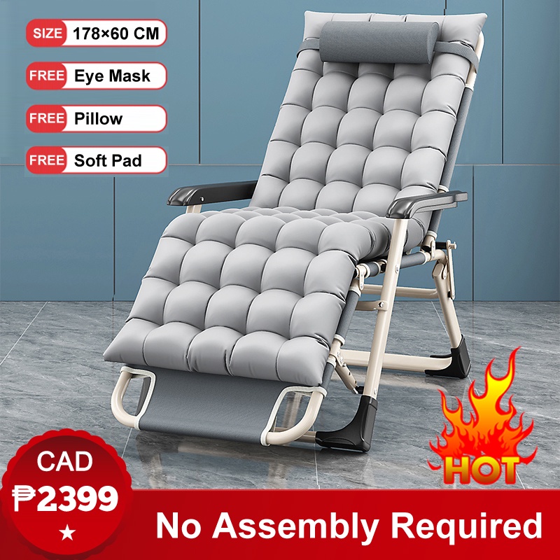 Portable Folding Bed Cot with Pad & Armrests Reclining Lounge Chair for Office Indoor and