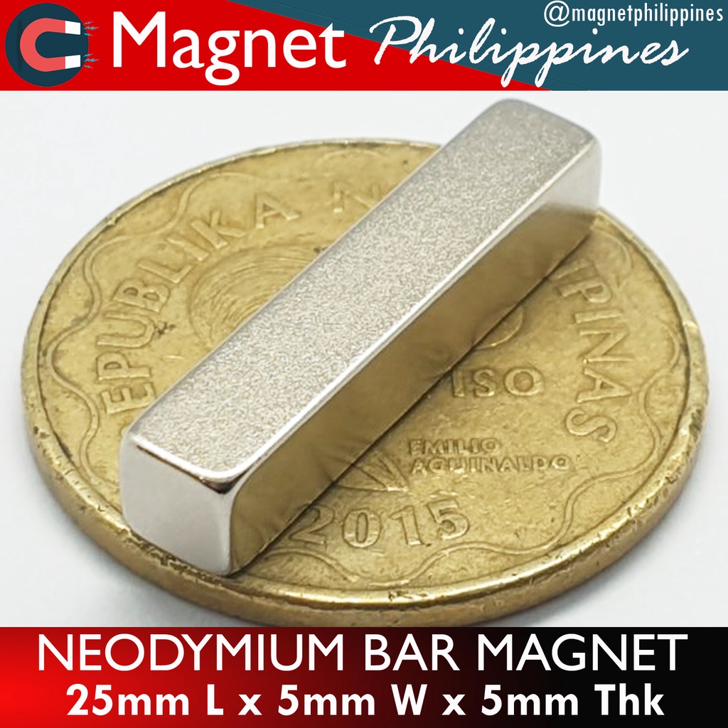 1 Piece N52 Neodymium Bar 25mm L x 5mm W x 5mm Thk Super Strong