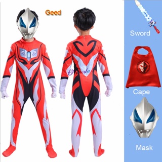 Boy Ultraman Superheroes Cape Mask Jumpsuit Suit Geed Tiga Belial Ginga Zero Halloween Costume For K #5