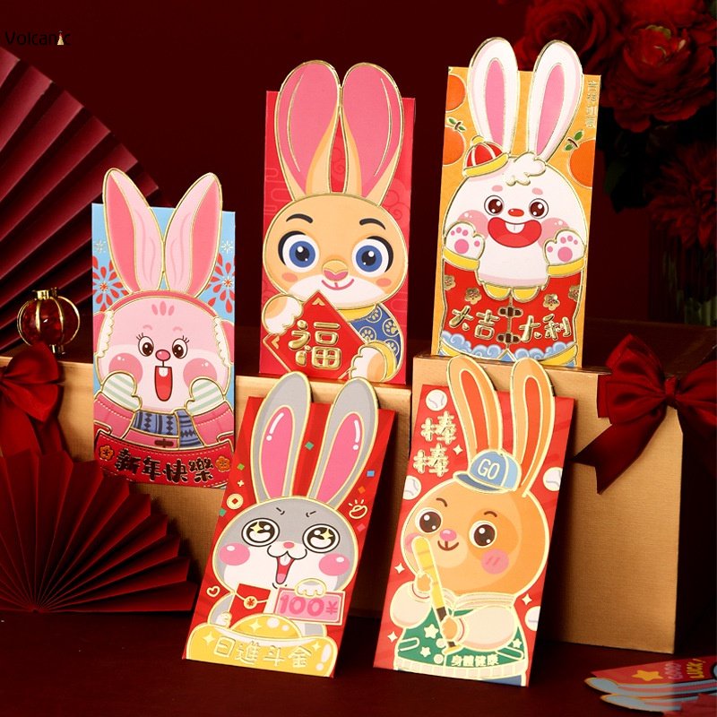 6pcs Chinese Red Envelopes Cute Rabbit Lucky Money Poket 2023 New Year