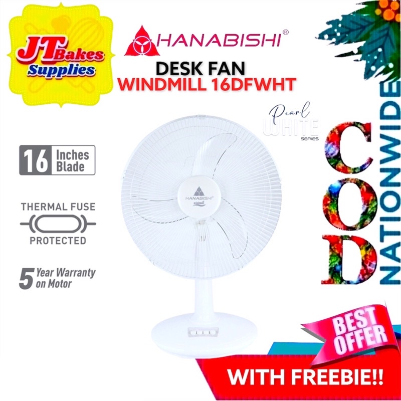 Hanabishi Aesthetic Desk Fan White Windmill 16DFWHT With Freebie
