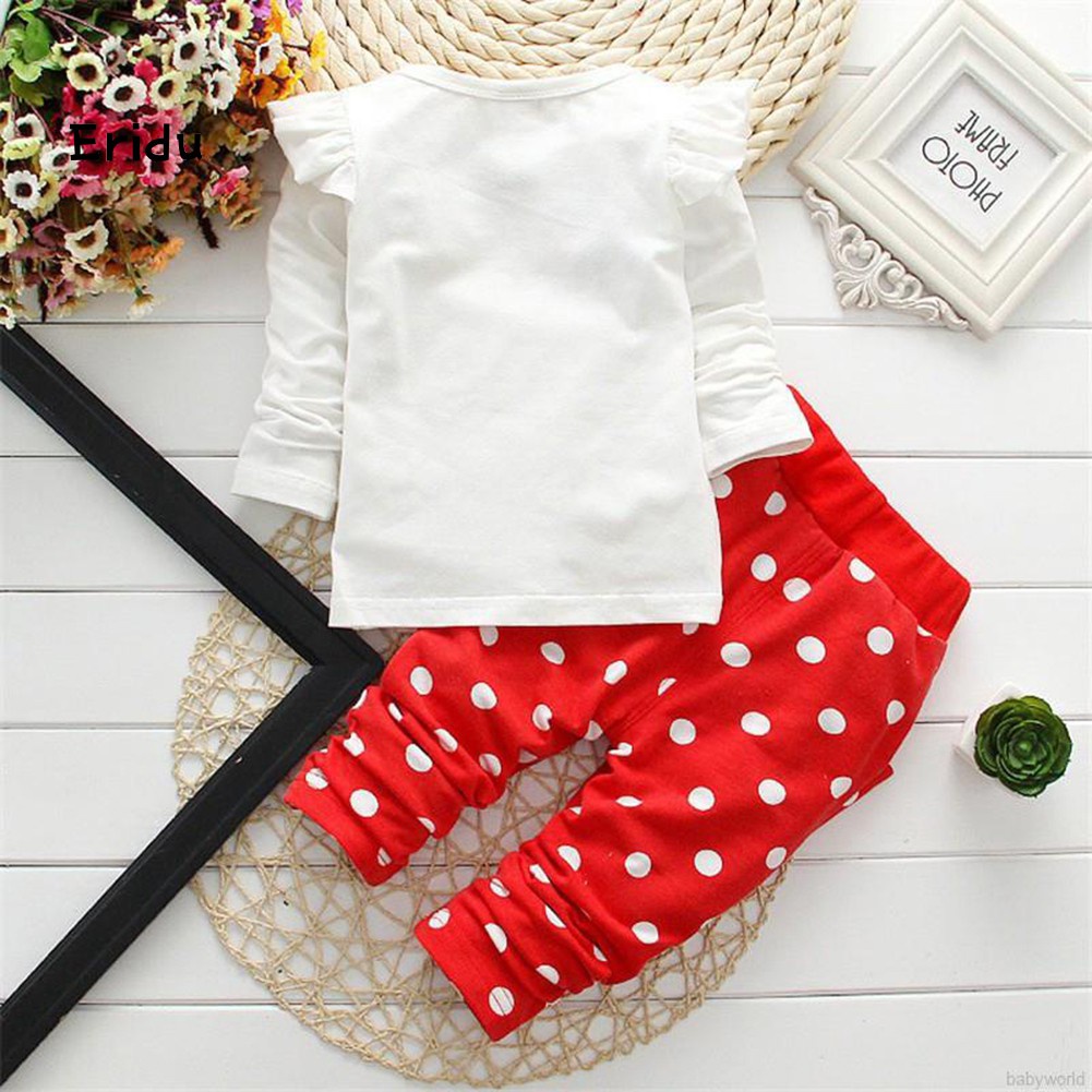 ERI.nzt_2Pcs Baby Girl Minnie Mouse Bowknot Polka Dot Long Sleeve Pants Kids Outfit