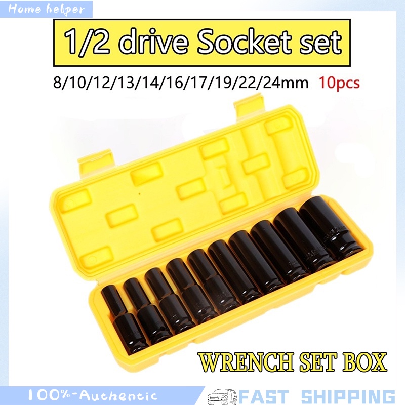 【Fast Delivery】10pcs 1/2 inch Socket Tools Set Impact Wrench Socket Set