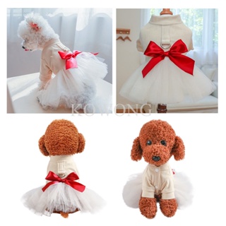 Autumn Winter Dog Dress Female White Yarn Tutu Dress Red Big Bowknot Design New Fashion Style for Pet Puppy Cat Wedding Birthday