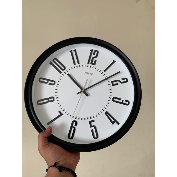 HITAM PUTIH Original sakana Black Wall Clock Dial White 30CM Shopee