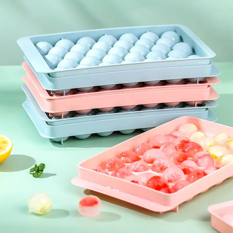 33 Holes Mini Ice Ball Tray with Lid Round Small Ice Maker Molder ...