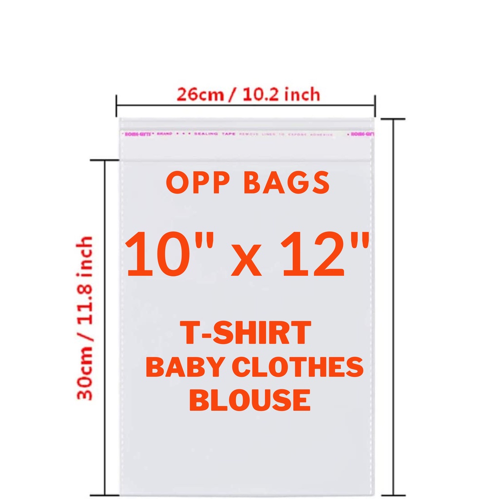 OPP Thick Plastic Bags with Adhesive, Tshirts Packaging, Large Self