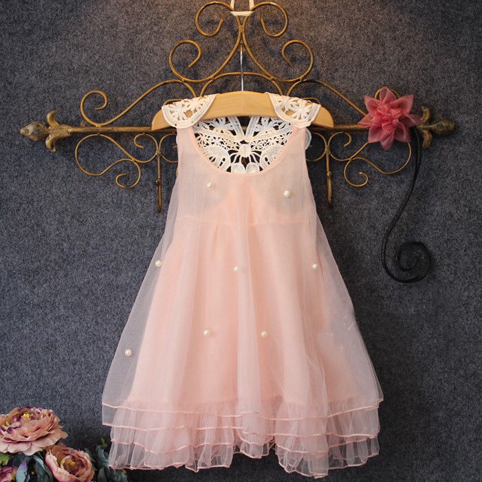 ▩2016 Girls Dress Baby Girls Summer Princess Party Dress Pearl Lace Flower Casual Dress Sundress 2