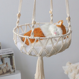Large Macrame Cat Hammock Macrame Hanging Swing Cat Dog Bed Basket Home Pet Cat Accessories Dog Cat'