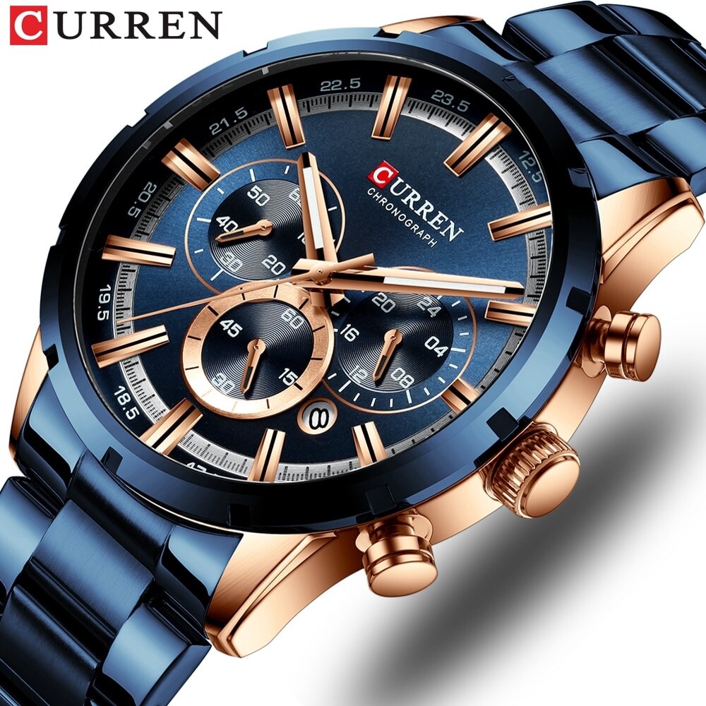 CURREN Business Men Watch Luxury Brand Stainless Steel Wrist Watch Chronograph Army Military Quartz