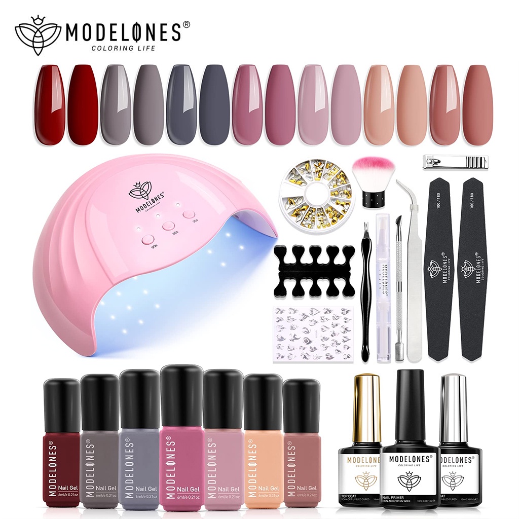 Modelones Gel Nail Polish Kit Uv Light W Nail Dryer Nude Colors Gel