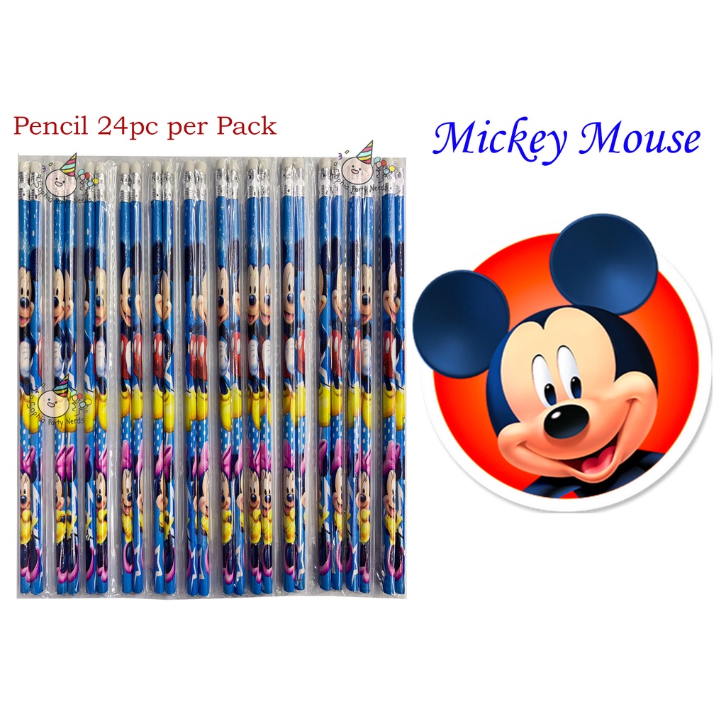 24 pcs Mickey Mouse Pencil Giveaway Items Prizes School Supplies Gift for Happy Birthday Party