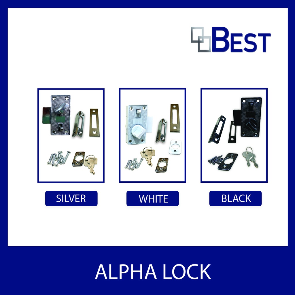 Alpha Lock *WITH SCREWS* Aluminum Screen Door Lock Silver Black Rim