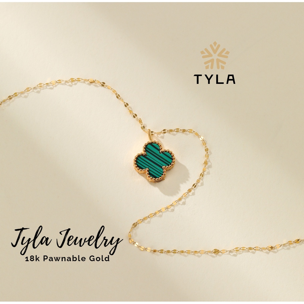 Tyla 18K Gold Necklace Pendant Only 10mm Green Clover Women Jewelry