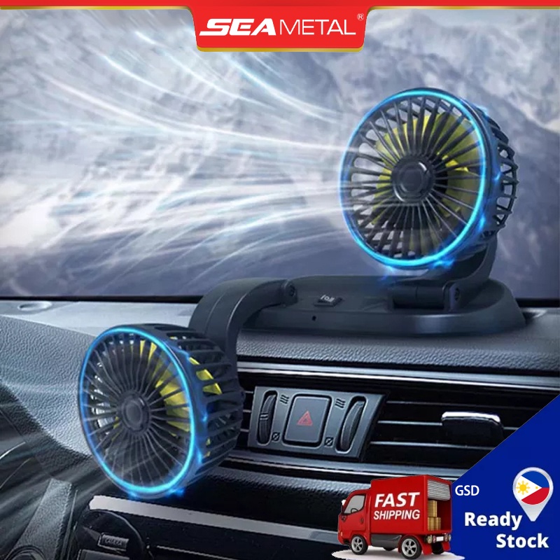 SEAMETAL USB Electric Fan for Car Dashboard,Car Fan 12V Double Headed