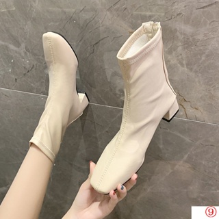 Soft Leather Martin Boots Women's Shoes 2022 New Style Autumn Winter Thickened Warm Thick Heel Short Mid-Tube Back Zipper High Heels