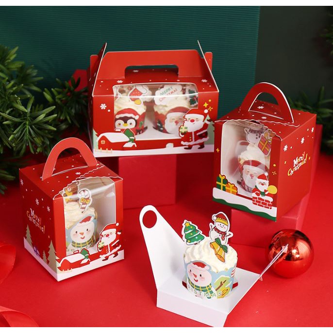 1PC Christmas Cupcake Box with Handle/ Christmas Muffin Box / Pastry ...