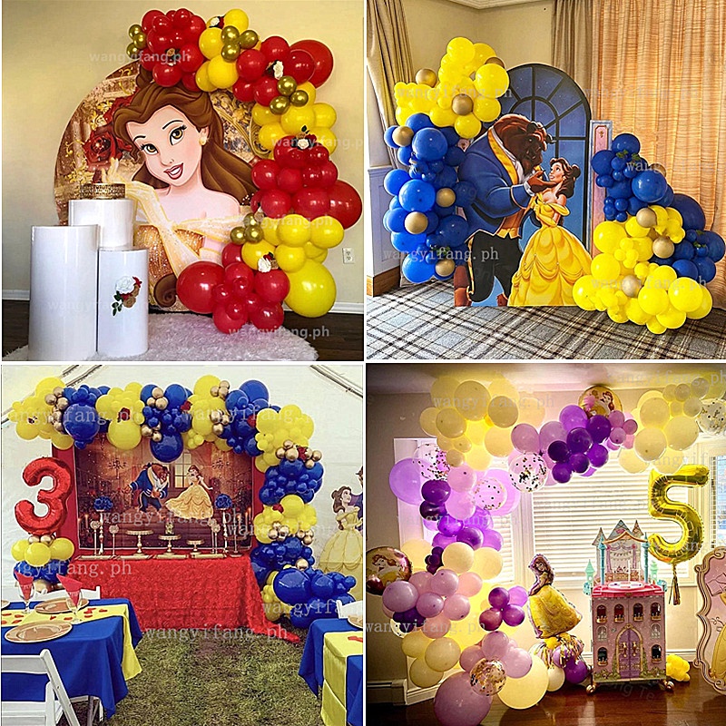 86Pcs Happy Birthday Balloons Set Disney Beauty And The Beast Belle ...