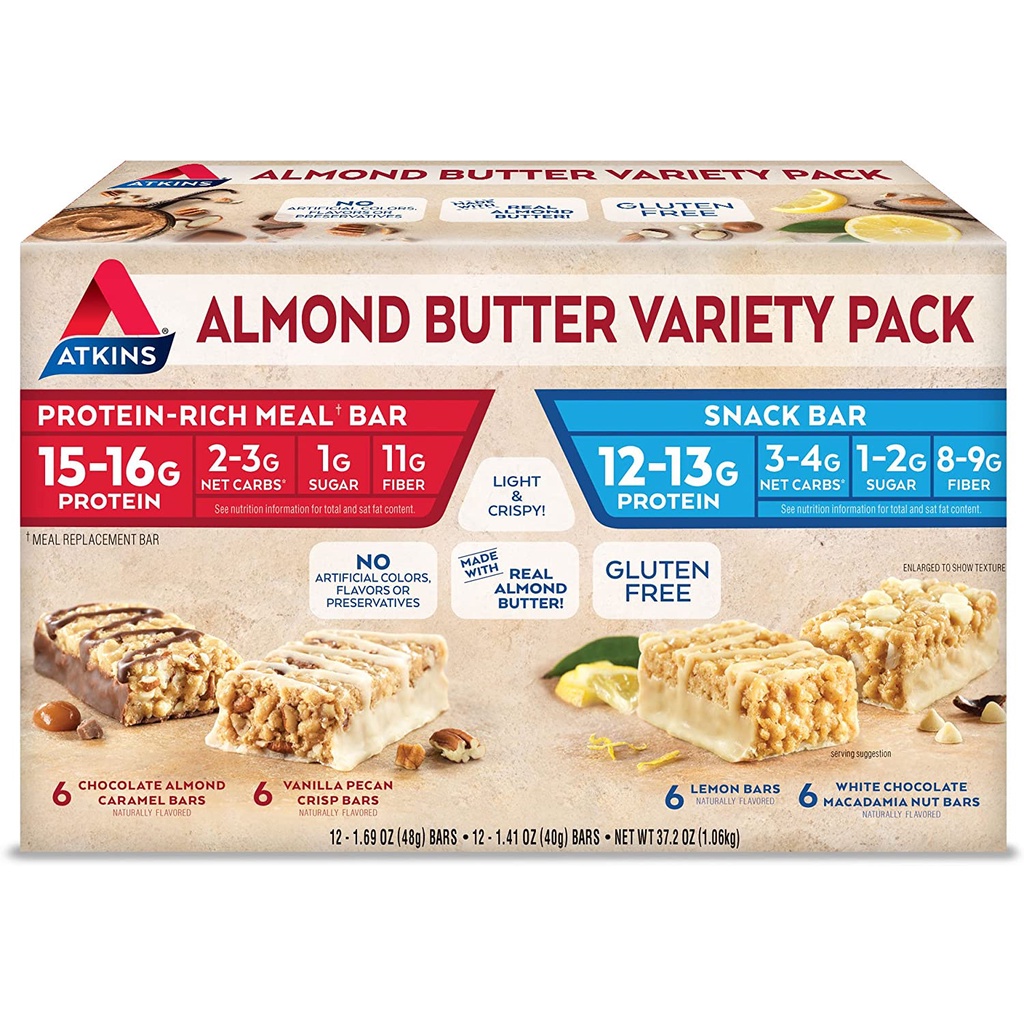 Atkins Almond Butter Variety Pack Light & Crispy 4 Flavors 24 Bars Shopee Philippines