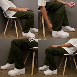 Olive Maong Cargo Pants Slim Straight Fit