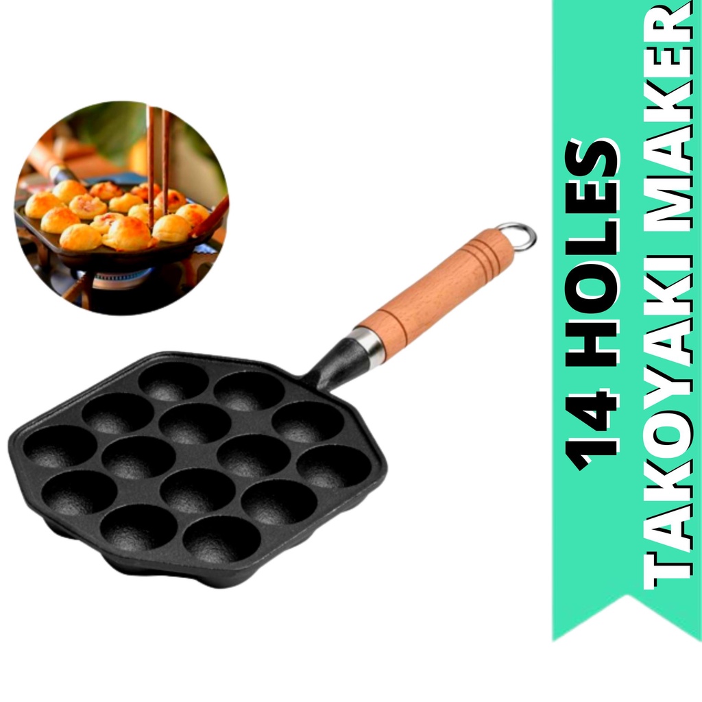 14 Holes Cast Iron Takoyaki Pan Nonstick Baking Tray non stick for