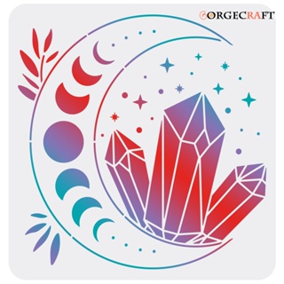 1pc Moon Stencils Template 30x30cm Plastic Crystal Drawing Painting Stencils Gem Star Leaves Pattern Reusable Stencils for Painting on Wood Floor Wall and Tile #1