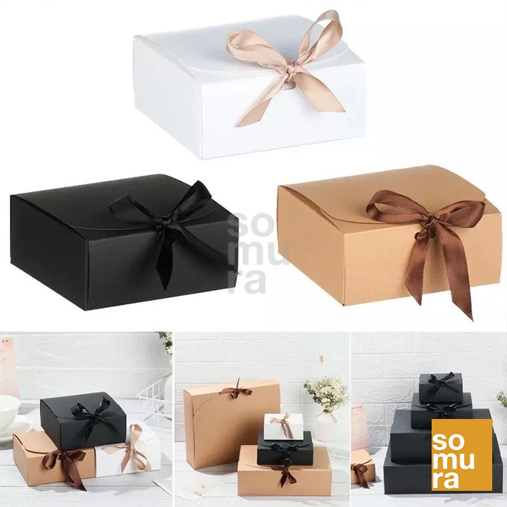 Brown/White Clamshell With Ribbon Cardboard Pastry Gift Box Packaging