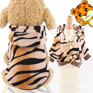 △✺Pet Puppy Hoodie Tiger Style Warm Flannel Dog Clothing Cat Costume Winter Warm Coat