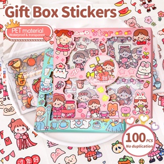 100Pcs Cartoon Stickers Transparent DIY Decorative Kawaii Stickers for Stationery Scrapbooking
