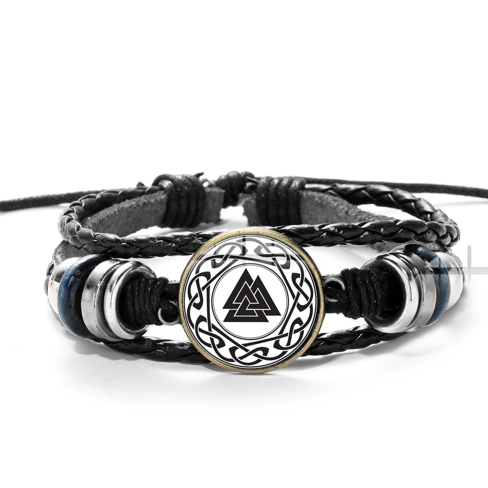 SIAN Hot Slavic Norway Viking Valknut Amulet Leather Bracelet Warrior Symbol Charm Multilayer Braid