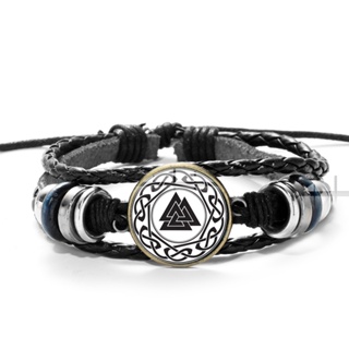 SIAN Hot Slavic Norway Viking Valknut Amulet Leather Bracelet Warrior Symbol Charm Multilayer Braid #1